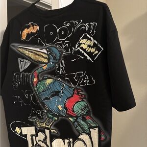 Blue Island Black Graphic T-Shirt